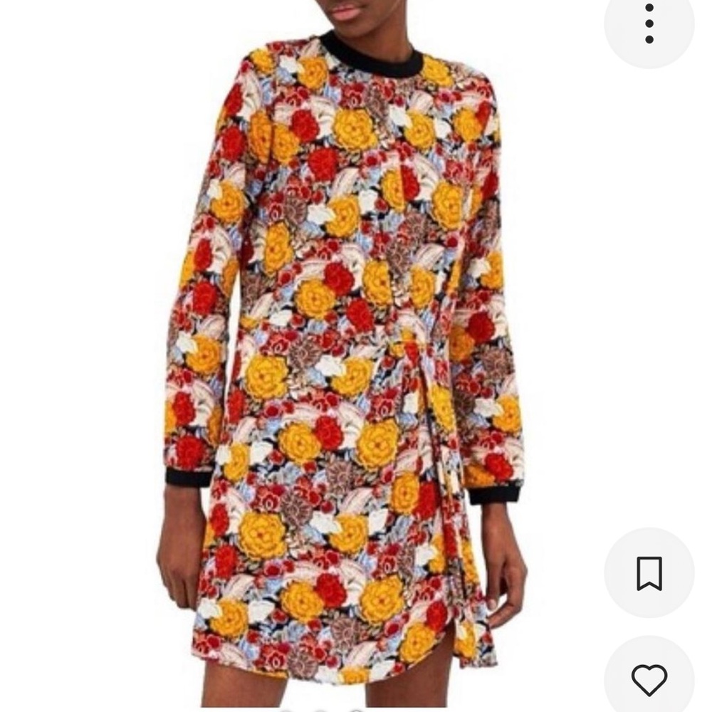 Zara Long Sleeve Floral Dress - Red, Yellow, Black
